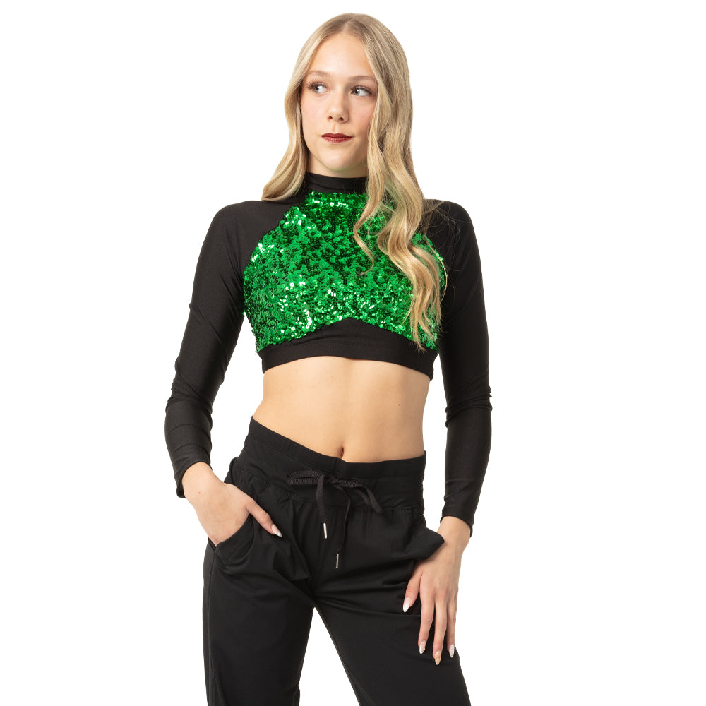Youth Long Sleeve Sequin Performance Crop Top