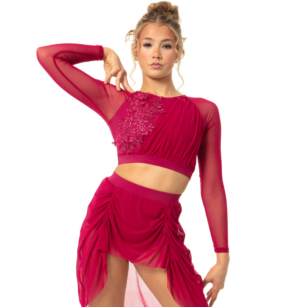 Criss Cross Back Long Sleeve Crop Top with Applique