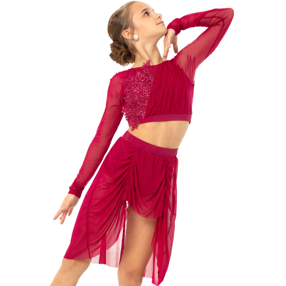 Youth Criss Cross Back Long Sleeve Crop Top with Applique