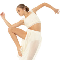 Youth Elongated Gathered Mesh Overlay Crop Top