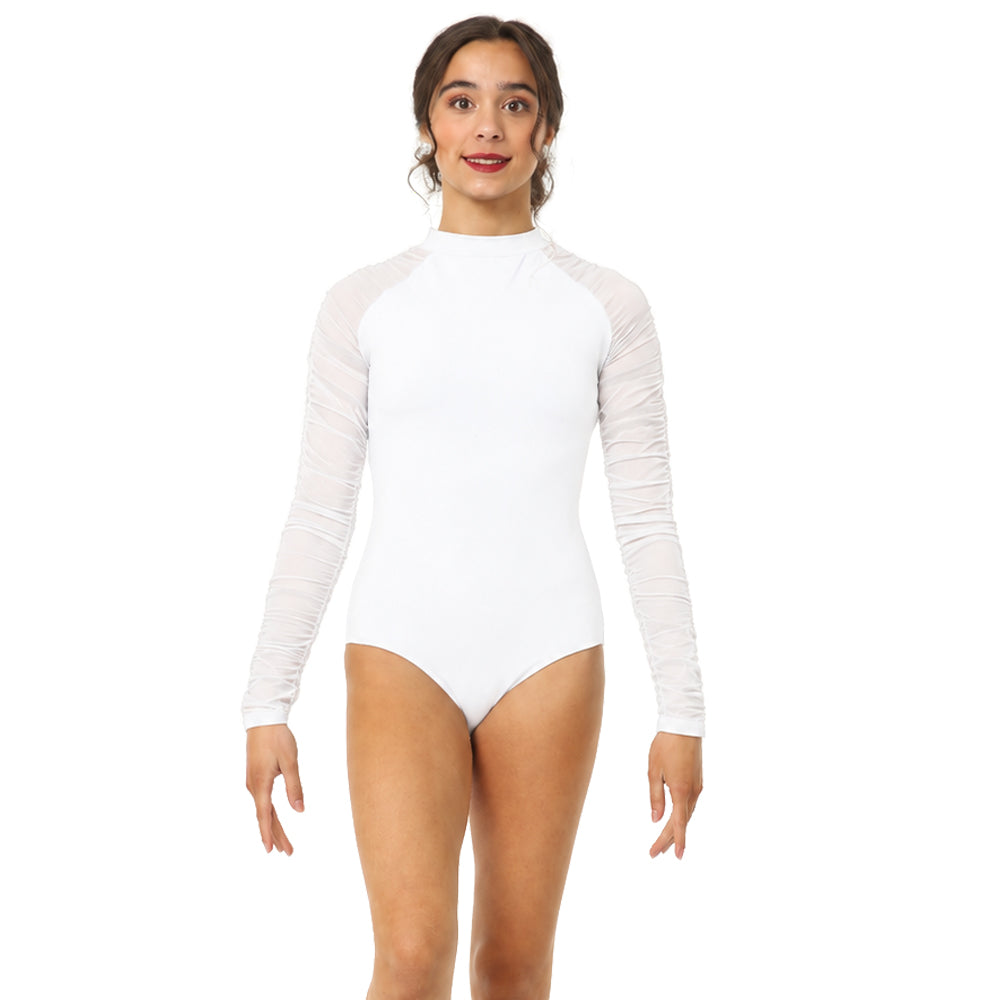 Raglan Gathered Mesh Sleeve Leotard